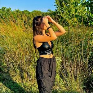 Black Lace-Up Crop Top